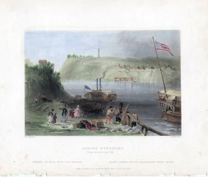 BROCKS MONUMENT-QUEENSTON, ONTARIO, CANADA; view from American Side,1840 hand co - Picture 1 of 1