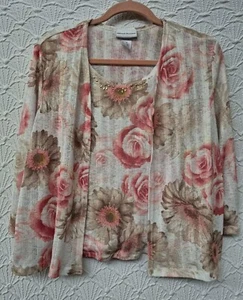 Damen Bluse sieht aus wie zweiteilig Alfred Dunner PXL hübsches rosa Rosen Design - Bild 1 von 6