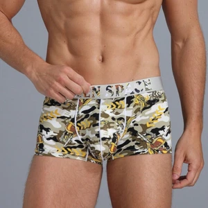Mens Underwear Low Rise Boxer Briefs Ice Silk Floral Print U Pouch Panties - Picture 1 of 16