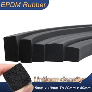 Square Sponge Strip Black EPDM Foam Rubber Gasket Cabinet Door Trim Seal 10-40mm - Picture 1 of 7