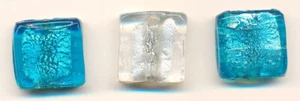 Designer-Glasperle Rechteck türkis + weiß mit Silbereinzug 20 x 20 mm - 3 Stück - Bild 1 von 1