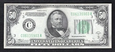 FR 2104-C 1934-B $50 FRN FEDERAL RESERVE NOTE PHILADELPHIA, PA UNCIRCULATED - Image 1 of 2