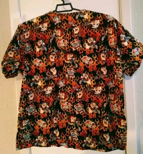 Looney Tunes Warner Bros Taz Tasmanian Devil Scrub Medical Top XL Biker Chopper - Picture 1 of 9