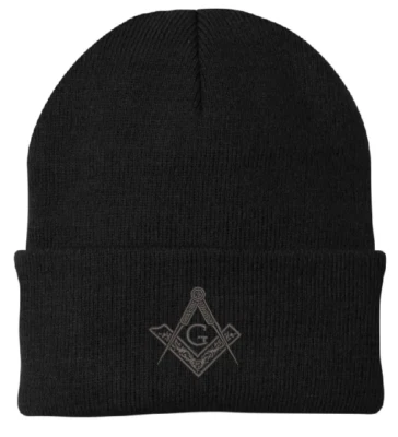 Beanies for Men Mason 黑色线刺绣冬季帽子亚克力港务局 — 第 1/4 张图片