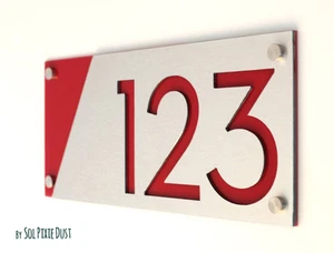 Modern House Numbers, Alucobond with Red Acrylic - Sign Plaque - Door Number - Picture 1 of 7
