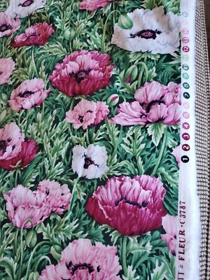 Tela de coser Timeless Treasures amapolas rosa y blanco con volantes 1,5 ydx45" algodón Foto 1 de 4