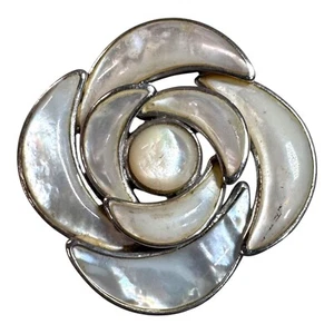Vt Signed Volmer Bahner VB Sterling Silver Mother Of Pearl Floral Brooch Pendant - Picture 1 of 5