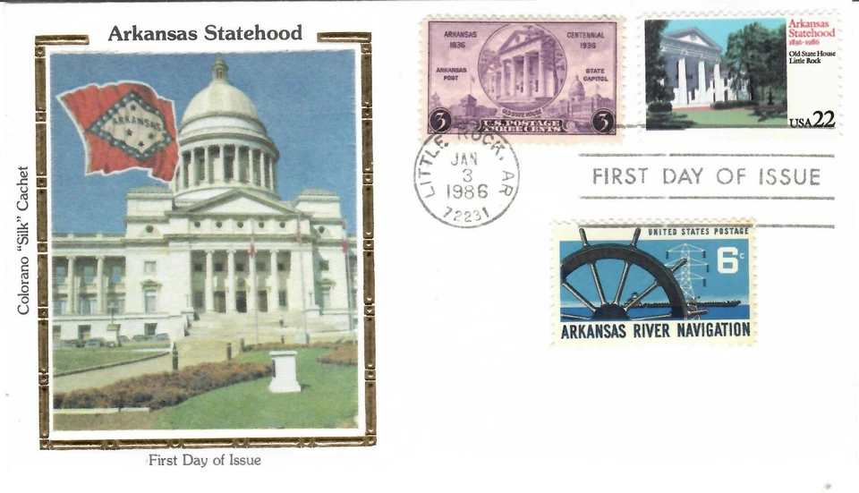 #2167 FDC 1986 22-cent Arkansas Statehood Colorado Silk cachet - Image 1 of 1