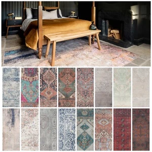 Traditional Distressed Area Rug Washable Stain Resistant Living Room Kitchen Mat - Picture 1 of 125