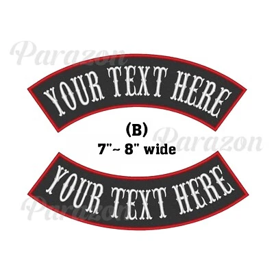 Custom Embroidered 7" 8" Top/Bottom Rocker Sew on Patch MC Biker Badge (B) - Image 1 of 4