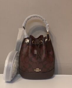 Coach Dempsey Drawstring Bucket Bag Leather Signature In Brown Colour NWT £375