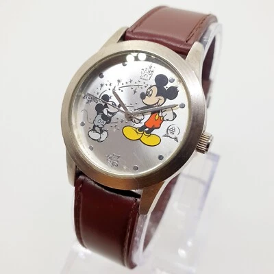 Reloj Edición Limitada Disney Mickey Mouse para Hombre y Mujer Cuero Borgoña Años 90 Foto 1 de 4