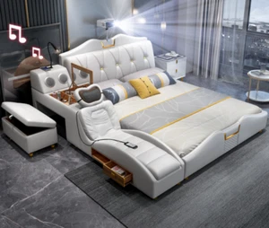 Multifunktions Bett Luxus Design Betten Doppel Regal 180x200cm Neu - Bild 1 von 1