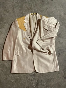 Elegant Western Wear Men’s Rockabilly Faux Ostrich Quill Beige 2PC Suit Sz 42 - Picture 1 of 20