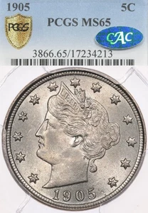 1905 5C PCGS MS65 CAC Liberty V Nickel - Bild 1 von 3
