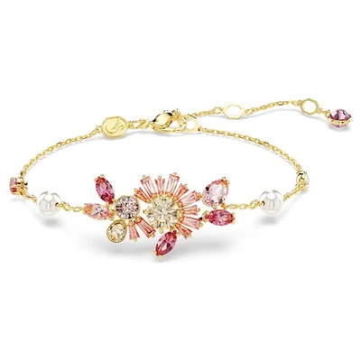 Pulsera Swarovski Zirconia Gema, cortes mixtos, flor, rosa, tono dorado 5688488 Foto 1 de 4