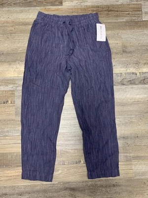 Pantalones Athleta Mujer Medianos Azul Retiro Lino Tobillo Cordón Cremallera Bolsillo Foto 1 de 4