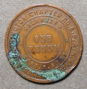 D093 Middleton, Conn., Washington Chapter No. 6 R.A.M., One Penny. Copper, 32mm, - Picture 1 of 2