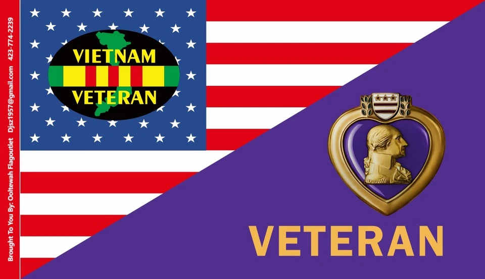 American Purple Heart Vietnam Veteran 3ftx5ft Flag-304S - Image 1 of 1