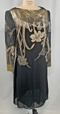 Vestido LUREX Vintage TALLA GRANDE negro dorado metálico floral SHANGRI LA AÑOS 60 70 Foto 1 de 4