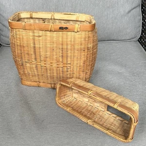 De colección Asiático Bambú Mimbre Pesca Creel Cesta Caña Dividida Cebo Caja Tapa - Imagen 1 de 14