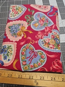 VTG Vintage VIP Cranston Cotton Fabric Victorian Hearts Ribbon Lace 13.5" X 45 - Picture 1 of 3
