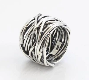 925 Sterling Silver Wire Ring Wide Band Ring Handmade Woman Ring All Size SH92 - Picture 1 of 5