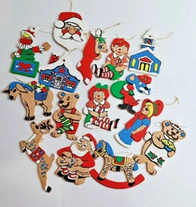 LOT 15 VTG WOODEN FLAT HAND PAINTED DOUBLE SIDED CHRISTMAS HOLIDAY ORNAMENT 4.5" - Picture 1 of 5