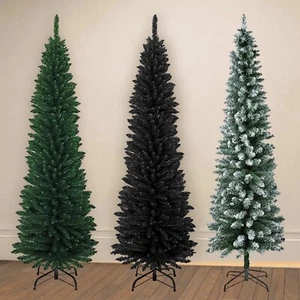 Alberi di Natale sottili matita artificiali con supporto in metallo verde/nero 6 piedi/7 piedi - Foto 1 di 10