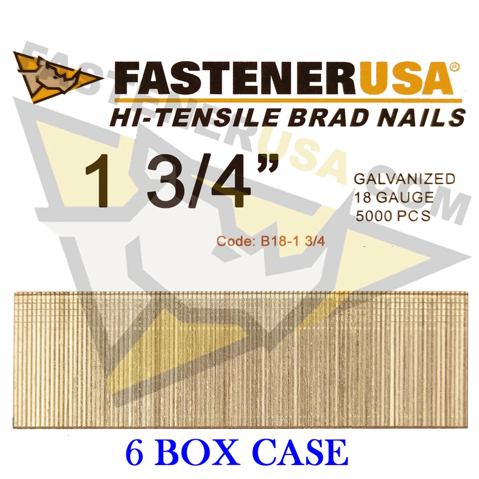 FASTENER USA 1 3/4" 18 Gauge Straight Brad Finish Nails 18 ga (5,000 ct) (Case of 6)