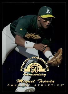 1998 Leaf Fractal Foundations GOLD LEAF ROOKIE Miguel Tejada 3813/3999 Oakland - Picture 1 of 2