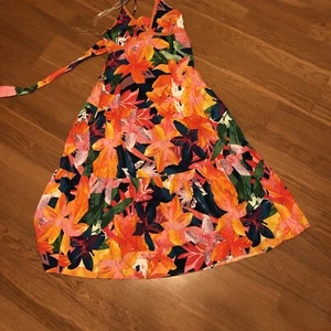 Sofia Jeans by Sofia Vergara Dress Size S Floral Halter Plunge Neck Tiered Maxi - Picture 1 of 8