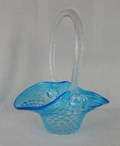 BLUERINA AQUA SERGIO PAGNIN CHALET ART GLASS LARGE BASKET HAND BLOWN FACE PRUNTS - Picture 1 of 6