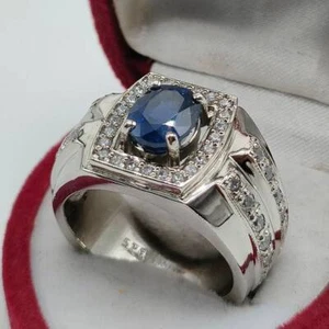 Natural African Blue Sapphire Stone Ring, Neelam Silver Ring, For Men, For Women - Picture 1 of 9