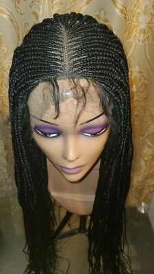 Pelucas largas negras trenzadas sintéticas seguras contra el calor encaje pelucas delanteras sin pegamento para mujer  Foto 1 de 4