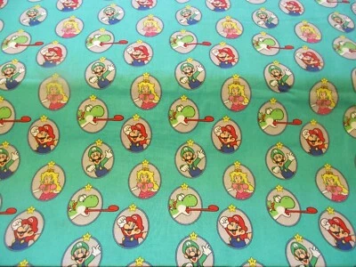 Super Mario Badge Green Cotton Fabric 1  Fat Quarter Nintendo Luigi Princess - Image 1 of 4