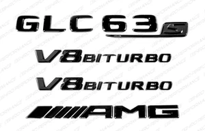 Gloss Black Emblem Logo Letter for Mercedes-Benz V8 Biturbo GLC63s AMG C253 X253 - Picture 1 of 17