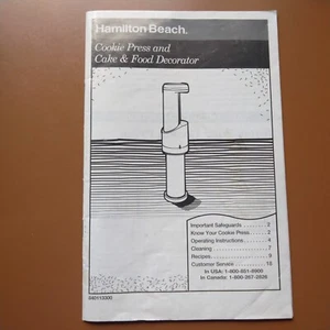 Hamilton Beach Cookie Press And Cake Food Decorator Instruction Manual - Picture 1 of 5