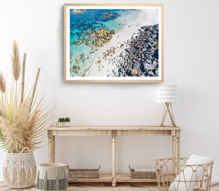 Rock On Shore Print, Sea Waves Wall Art, Aerial Framed Beach Wall Art, Coastal - Image 1 of 1