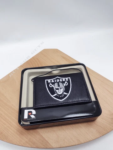 Oakland Raiders NFL Embroidered Leather Bi-fold Wallet - Raiders Black Wallet Cover