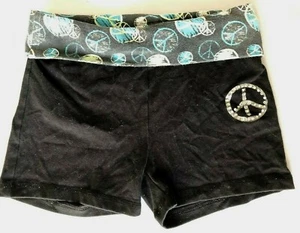 Black Teal Peace Sign JUSTICE Spandex Blend Sz 10 S Shorts CS - Picture 1 of 3