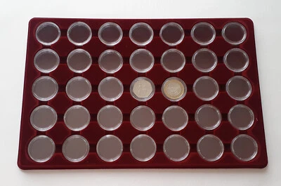 Coin Tray 35 Slots 38mm Capsules for Two Pound 50p £2 Fifty Pence Clear Cover