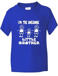 Awesome Little Brother Of 2 Brothers Present Funny Kids T shirtAge 1-13 - Picture 1 of 8