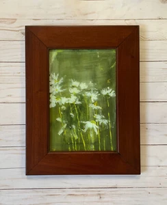 Pintura al óleo original invertida sobre vidrio floral bodegón impresionismo margaritas - Imagen 1 de 8