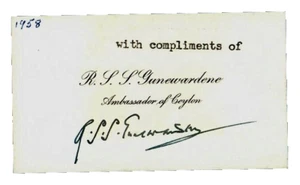 RAR! "Ceylon High Commissioner To The UK" Senerat Gunewardene handsignierte Karte - Bild 1 von 1