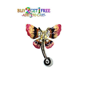 14G BUTTERFLY CLEAR BELLY NAVEL RING CZ Jewelry Barbell Body Piercing 9006 3