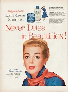 Print Ad Lustre Creme Shampoo 1955 Lana Turner Full Page Magazine 10.5"x13.5" - Picture 1 of 1
