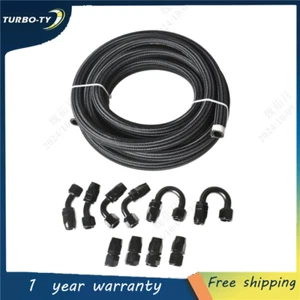 1 Set 20Feet Swivel Hose End Fitting 10/8/6/4AN Braided Fuel Hose Line Black - Foto 1 di 9