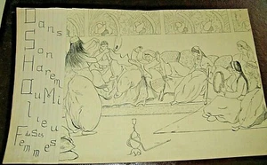 DESSIN ORIGINAL STYLE R. DE LA NEZIERE 1890-1900 HAREM ORIENT HUMOUR EROTISME - Picture 1 of 4