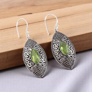 Peridot Gemstone 925 Sterling Silver Handmade Jewelry Earrings For Wedding Gift - Picture 1 of 6